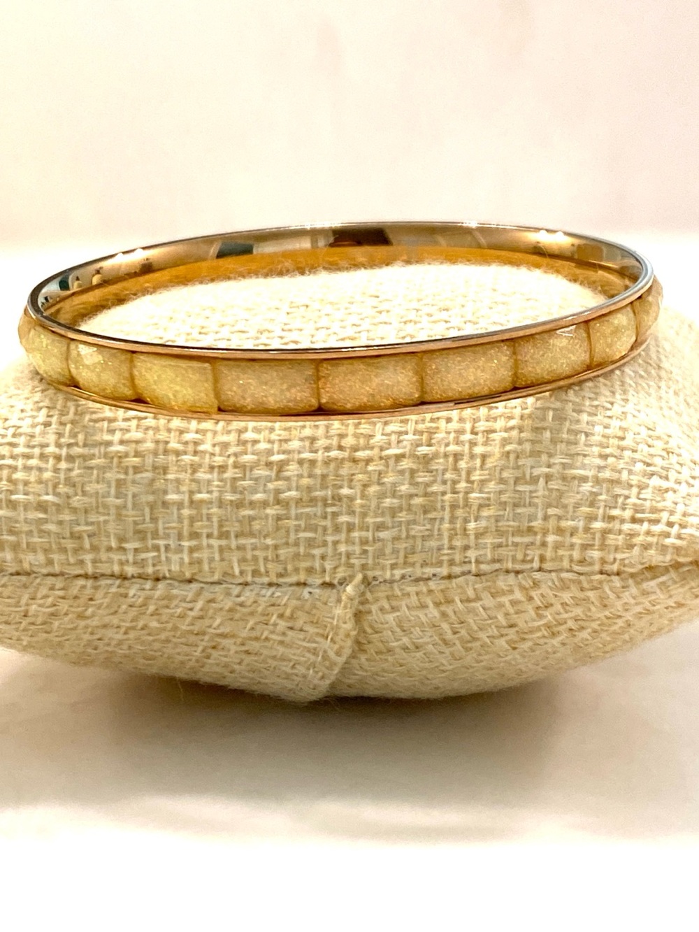 Sterling Silver Gold-Tone Bangle Bracelet with Cream Inlay